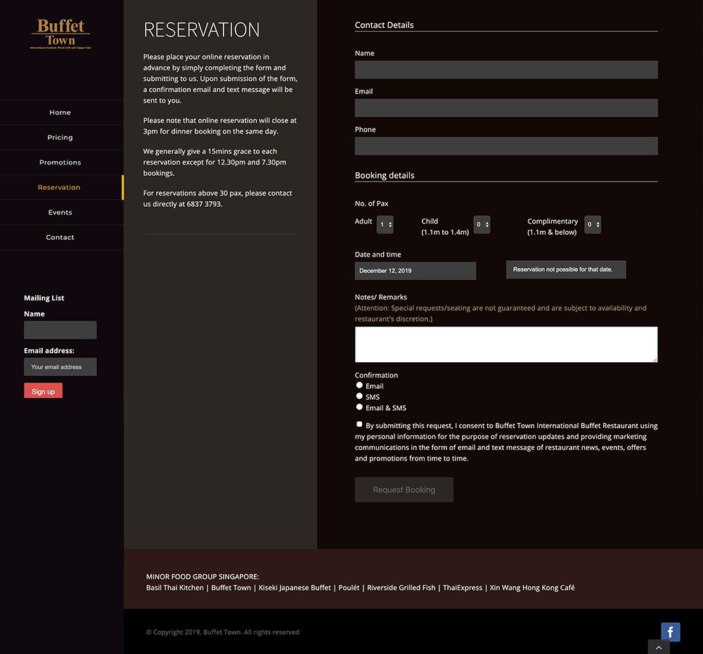 Buffet Town — reservation page