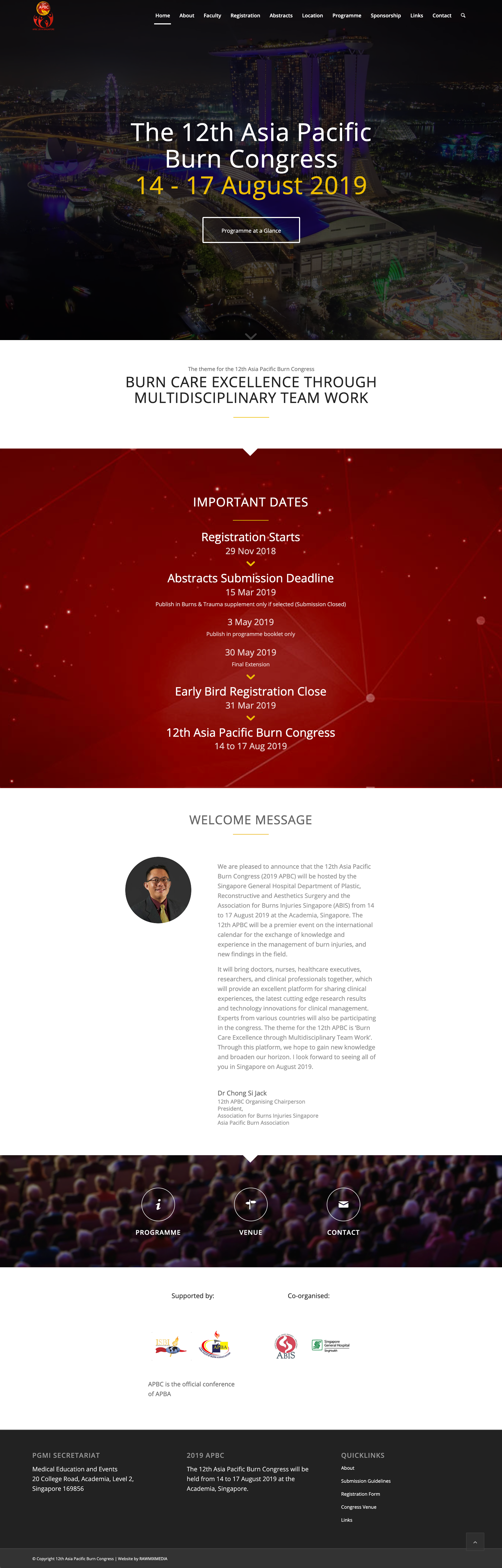 12th Asia Pacific Burn Congress — website screen (homepage)
